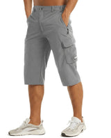 Herren 3/4 Cargo-Shorts mit Reißverschlusstaschen und Gürtelschlaufen in Hellgrau