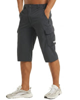Herren 3/4 Cargo-Shorts mit Reißverschlusstaschen und Gürtelschlaufen in Dunkelgrau