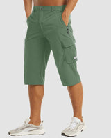 Herren 3/4 Cargo-Shorts mit Reißverschlusstaschen und Gürtelschlaufen in Grün