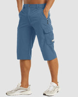Herren 3/4 Cargo-Shorts mit Reißverschlusstaschen und Gürtelschlaufen in Hellblau