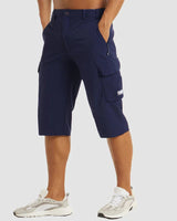 Herren 3/4 Cargo-Shorts mit Reißverschlusstaschen und Gürtelschlaufen in Dunkelblau