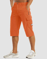Herren 3/4 Cargo-Shorts mit Reißverschlusstaschen und Gürtelschlaufen in Orange