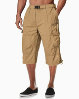 Herren 3/4 Cargo-Shorts mit Reißverschlusstaschen und Gürtelschlaufen in Khaki