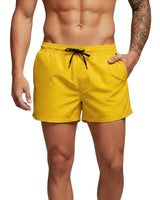 Herren Badeshorts mit elastischem Bund und Kordelzug in Gelb