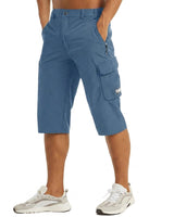 Herren Cargo Shorts Knielänge Seitentaschen Gürtelschlaufen Knopfverschluss in Blau
