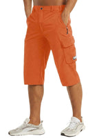 Herren Cargo Shorts Knielänge Seitentaschen Gürtelschlaufen Knopfverschluss in Orange