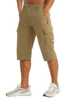 Herren Cargo Shorts Knielänge Seitentaschen Gürtelschlaufen Knopfverschluss in Khaki