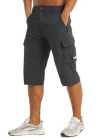 Herren Cargo Shorts Knielänge Seitentaschen Gürtelschlaufen Knopfverschluss in Dunkelgrau