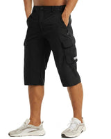 Herren Cargo Shorts Knielänge Seitentaschen Gürtelschlaufen Knopfverschluss in Schwarz