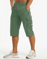 Herren Cargo Shorts Knielänge Seitentaschen Gürtelschlaufen Knopfverschluss in Grün