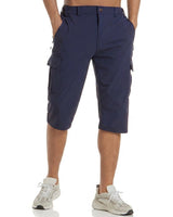 Herren Cargo Shorts Knielänge Seitentaschen Gürtelschlaufen Knopfverschluss in Dunkelblau