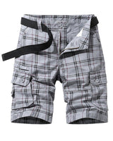 Herren Cargo Shorts mit Karomuster und Gürtel und Beintaschen in Grau