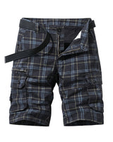 Herren Cargo Shorts mit Karomuster und Gürtel und Beintaschen in Schwarz