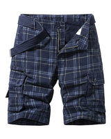 Herren Cargo Shorts mit Karomuster und Gürtel und Beintaschen in Blau