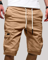 Herren Cargo Shorts mit Kordelzugbund und Mehreren Taschen in Khaki