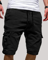 Herren Cargo Shorts mit Kordelzugbund und Mehreren Taschen in Schwarz