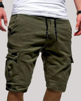 Herren Cargo Shorts mit Kordelzugbund und Mehreren Taschen in Dunkelgrün