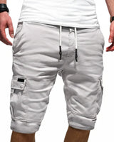 Herren Cargo Shorts mit Kordelzugbund und Mehreren Taschen in Weiß