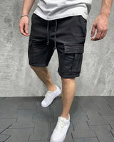 Herren Cargo Shorts mit Kordelzugbund und Pattentaschen in Schwarz