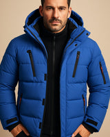 Niklas | Herren Dicke Gefütterte Winterjacke mit Reißverschluss und Kapuze in Blau