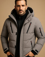 Niklas | Herren Dicke Gefütterte Winterjacke mit Reißverschluss und Kapuze in Grau