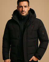 Niklas | Herren Dicke Gefütterte Winterjacke mit Reißverschluss und Kapuze in Schwarz