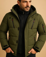 Niklas | Herren Dicke Gefütterte Winterjacke mit Reißverschluss und Kapuze in Grün