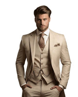 Herren-Dreiteiliger Anzug mit Sakko, Weste und Hose in Beige