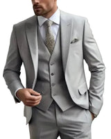 Herren Dreiteiliger Anzug Set mit Sakko, Weste und Hose in Grau