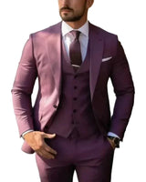 Herren Dreiteiliger Anzug Set mit Sakko, Weste und Hose in Lila