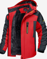 Alexander | Herren Fleecegefütterte Winterjacke mit Reißverschluss Kapuze Outdoor in Rot