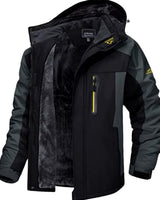 Alexander | Herren Fleecegefütterte Winterjacke mit Reißverschluss Kapuze Outdoor in Schwarz