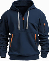 Andreas | Herren Freizeit-Hoodie mit Reißverschluss-Taschen Viertelreißverschluss in Dunkelblau