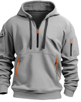 Andreas | Herren Freizeit-Hoodie mit Reißverschluss-Taschen Viertelreißverschluss in Hellgrau