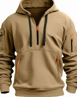 Andreas | Herren Freizeit-Hoodie mit Reißverschluss-Taschen Viertelreißverschluss in Khaki