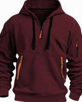 Andreas | Herren Freizeit-Hoodie mit Reißverschluss-Taschen Viertelreißverschluss in Rot