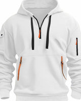 Andreas | Herren Freizeit-Hoodie mit Reißverschluss-Taschen Viertelreißverschluss in Weiß