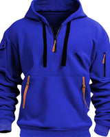 Andreas | Herren Freizeit-Hoodie mit Reißverschluss-Taschen Viertelreißverschluss in Blau