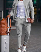 Dominik | Herren Freizeit-Jogger-Trainingsanzug-Set Slim-Fit Reißverschlussjacke in Grau