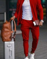 Dominik | Herren Freizeit-Jogger-Trainingsanzug-Set Slim-Fit Reißverschlussjacke in Rot