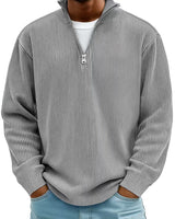 Niklas | Herren Gerippter Half-Zip Stehkragen Pullover Sweatshirt in Grau