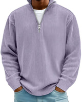 Niklas | Herren Gerippter Half-Zip Stehkragen Pullover Sweatshirt in Violett