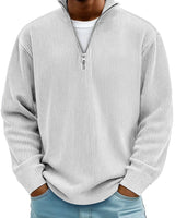Niklas | Herren Gerippter Half-Zip Stehkragen Pullover Sweatshirt in Weiß