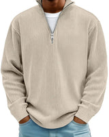 Niklas | Herren Gerippter Half-Zip Stehkragen Pullover Sweatshirt in Khaki