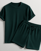 Herren Geripptes Set Mit Kurzarm Shirt Und Shorts in Grün