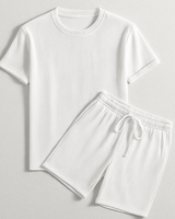 Herren Geripptes Set Mit Kurzarm Shirt Und Shorts in Weiß