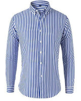 Herren Gestreiftes Langarmhemd mit Knopfleiste in Blau