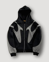 Tobias | Herren Hoodie mit Flammenmuster und Reißverschluss Streetwear Kapuzenjacke in Schwarz