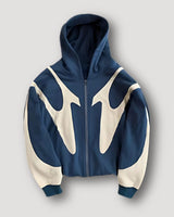 Tobias | Herren Hoodie mit Flammenmuster und Reißverschluss Streetwear Kapuzenjacke in Blau