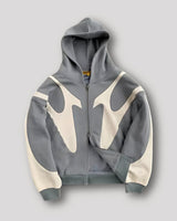Tobias | Herren Hoodie mit Flammenmuster und Reißverschluss Streetwear Kapuzenjacke in Grau